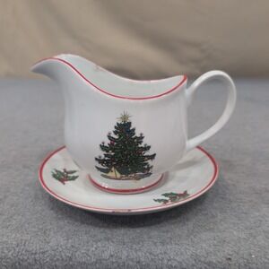 Cuthbertson American Christmas Tree Gravy Boat and Underplate Saucer Set White